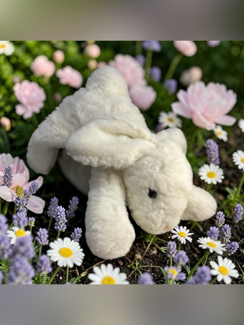 Vintage Eden Toys White Floppy Ear Bunny Rabbit Stuffed Animal Laying Down 18”